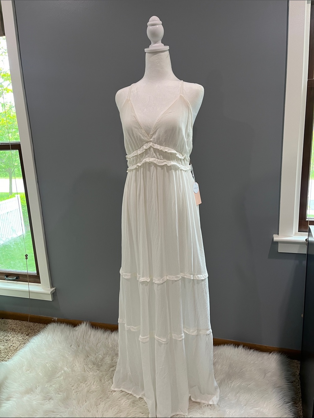 Bohemian White Maxi Dress with Tiered Ruffles
